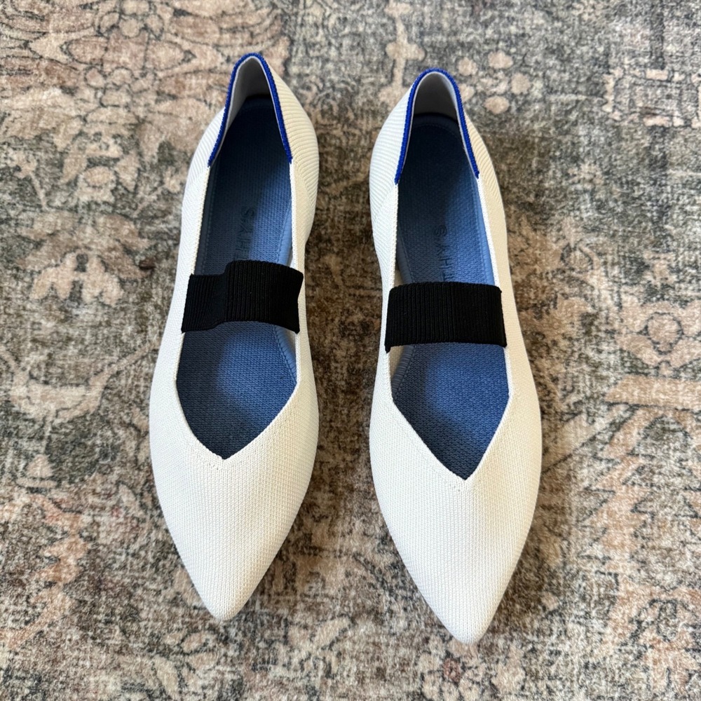 Rothy's The Point Mary Jane Love Bird Flats Cream White with Strap W7.5